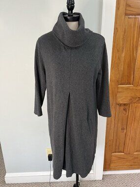 Tyler Boe Gray Cowl Neck Dress LG Pockets Lagenlook Minimalist Capsule